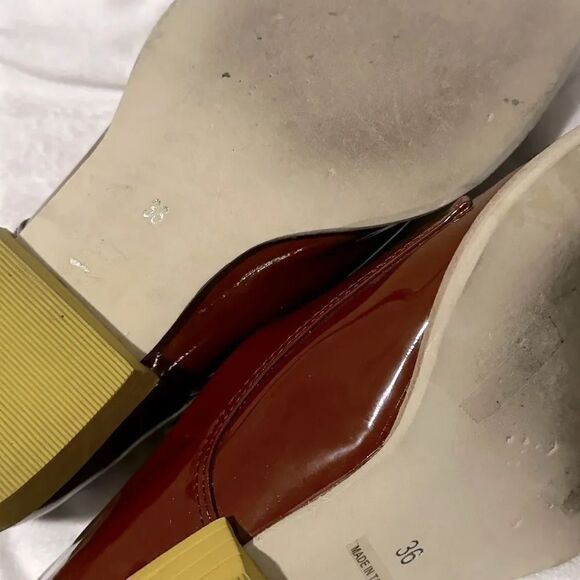 ALL BLACK by ANTHROPOLOGIE | Brown Patent Lace Up Shoes Yellow Sole Oxford | 36 - Picture 4 of 6